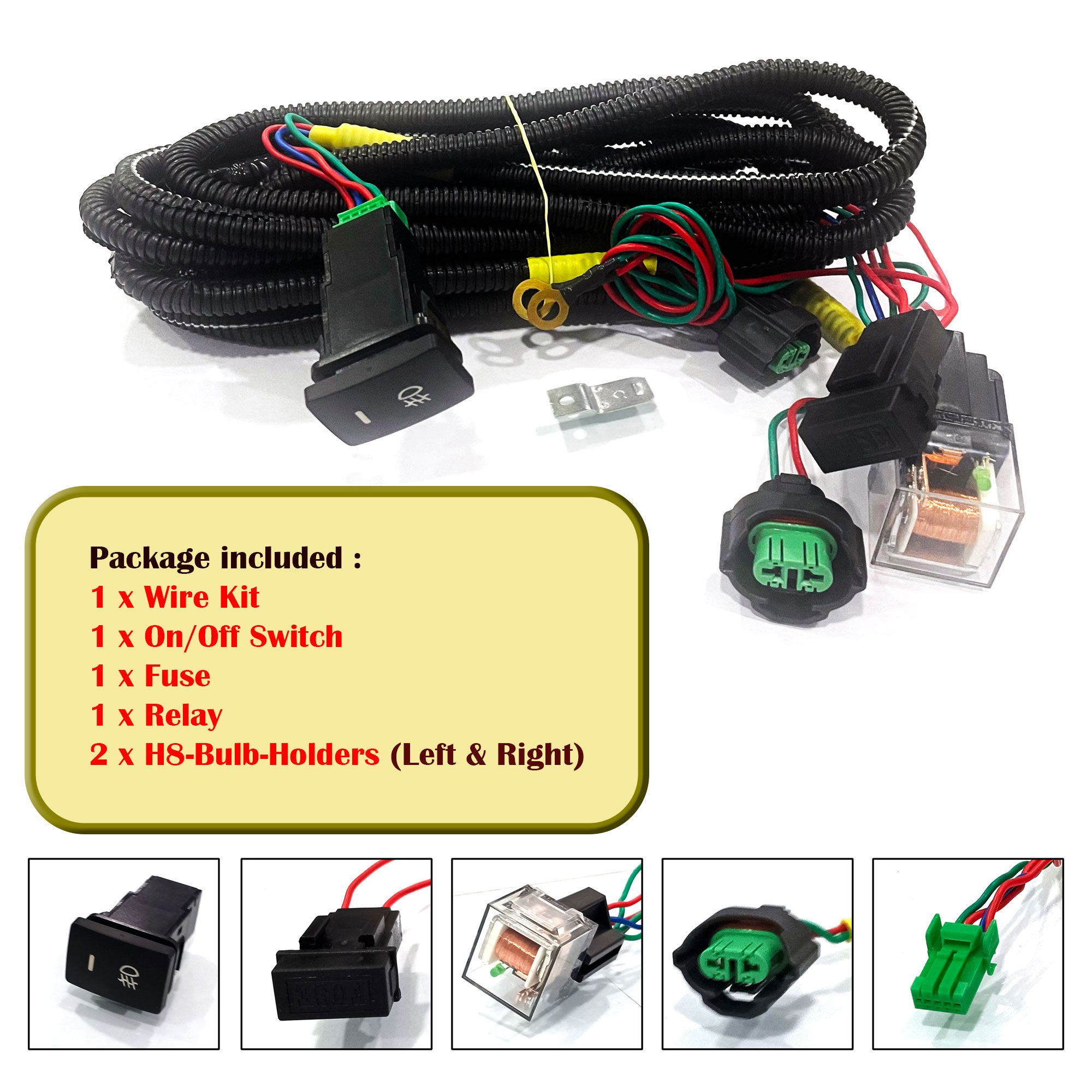 Fog Light Lamp H8 Wiring Kit Harness Socket Wire Connector With 40A Relay & ON/OFF Switch Kits Fit for LED Work Lamp Driving Lights for All Cars