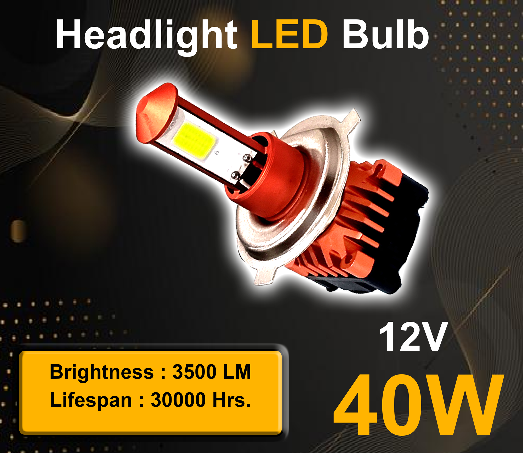 Auto Pearl High Brightness CYT Front DC Headlight Bulb 3-Side H4 White LED 40W (Pack of 1)