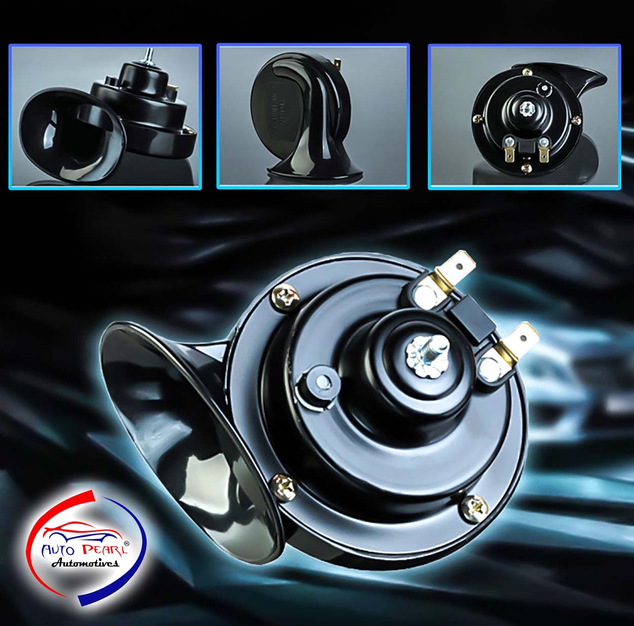 Black Horn Super Loud Horns, Waterproof, Dustproof Durable Air Electric Snail Horn, 12V Raging Sound Air Horns compatible with All Cars