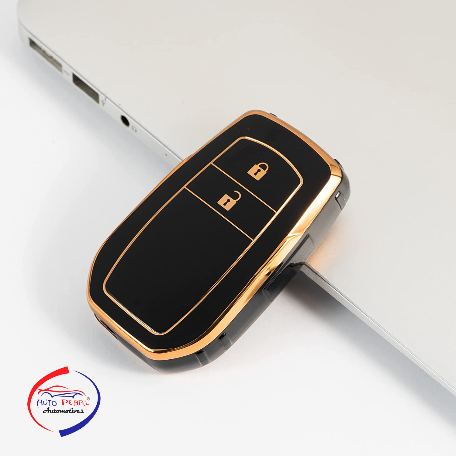 TPU Key Cover Compatible with Toyota Innova Crysta Key Cover 2 Button Smart Key Only (Black)