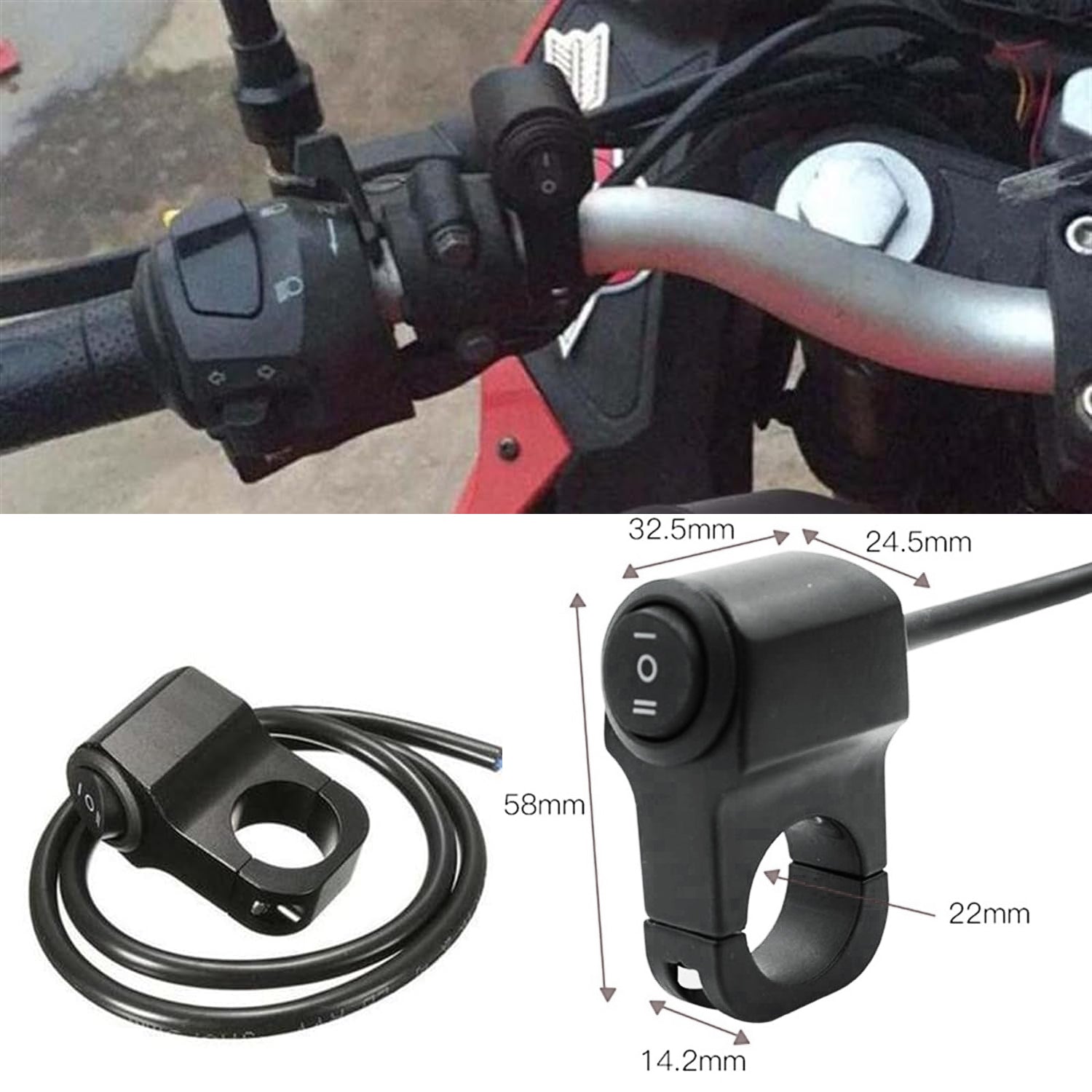 2 Way 1 Button Switch Motorcycle Headlight Switch, 7/8" Handlebar Light Switch 12V, Aluminum Alloy Fog Brake Light Switch