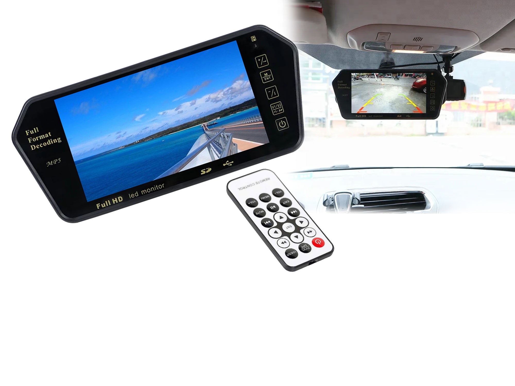 7 In Full HD LED Touch Screen with USB/Bluetooth/TF/MP5, Car Video Monitor Black LED