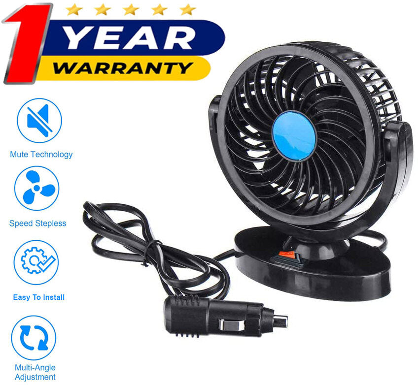 Mini 360 Degree Air Flow Car Fan, 100% Copper Motor, Single Head, Speed, Quiet & Strong, 12V DC, Universal Fit