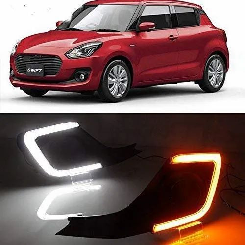 Car DRL Day Time Running Light with Fog lamp Cover and Turn Indicators for Maruti Swift 2018