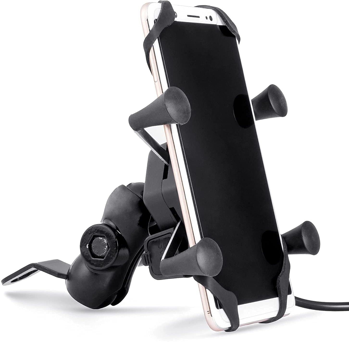 Motorcycle Universal Phone Holder Bike Phone Mount Compatible with 4" to 6" Phone Sturdy Holders for Grip| 360° Phone Protection| Aluminum Clamp Black