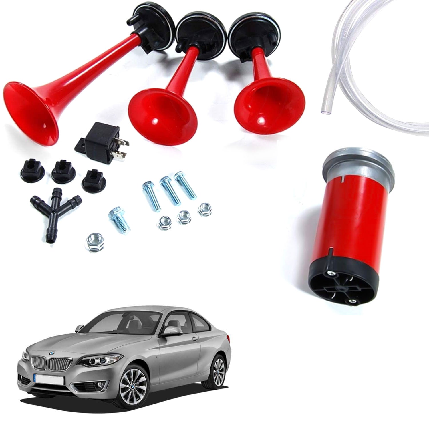 3-Pipe Air Pressure Horn Compact Twin Ton Air Horn compatible with All Cars