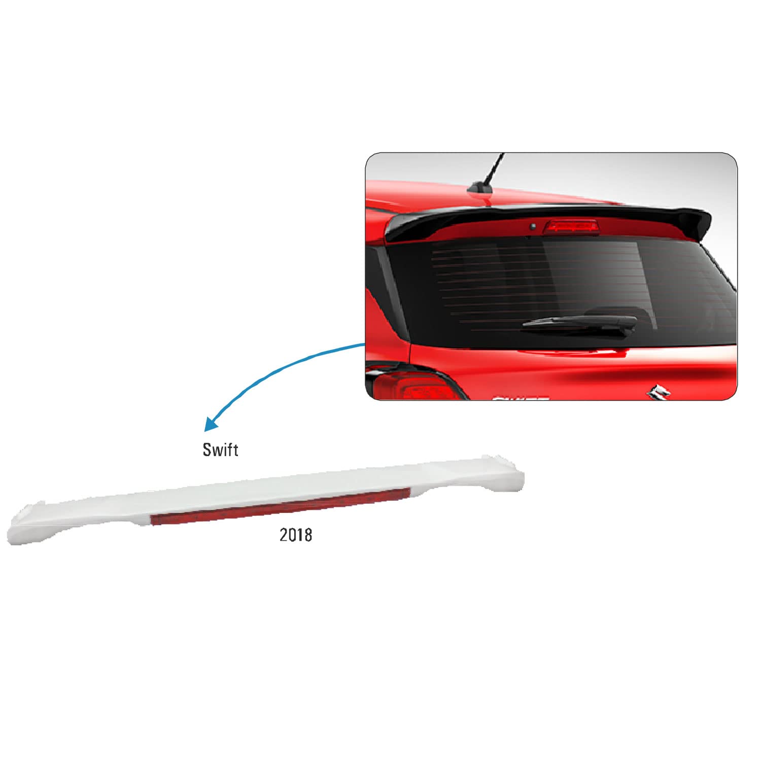 Car Body Colored Spoiler Latest ABS OE Type Drill Free Compatible with Swift 2018 Color:-Solid fire red