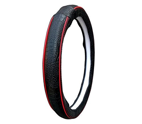 Adinox Ring Type Car Steering Wheel Cover (Diamond Black Red) Compatible with All Cars