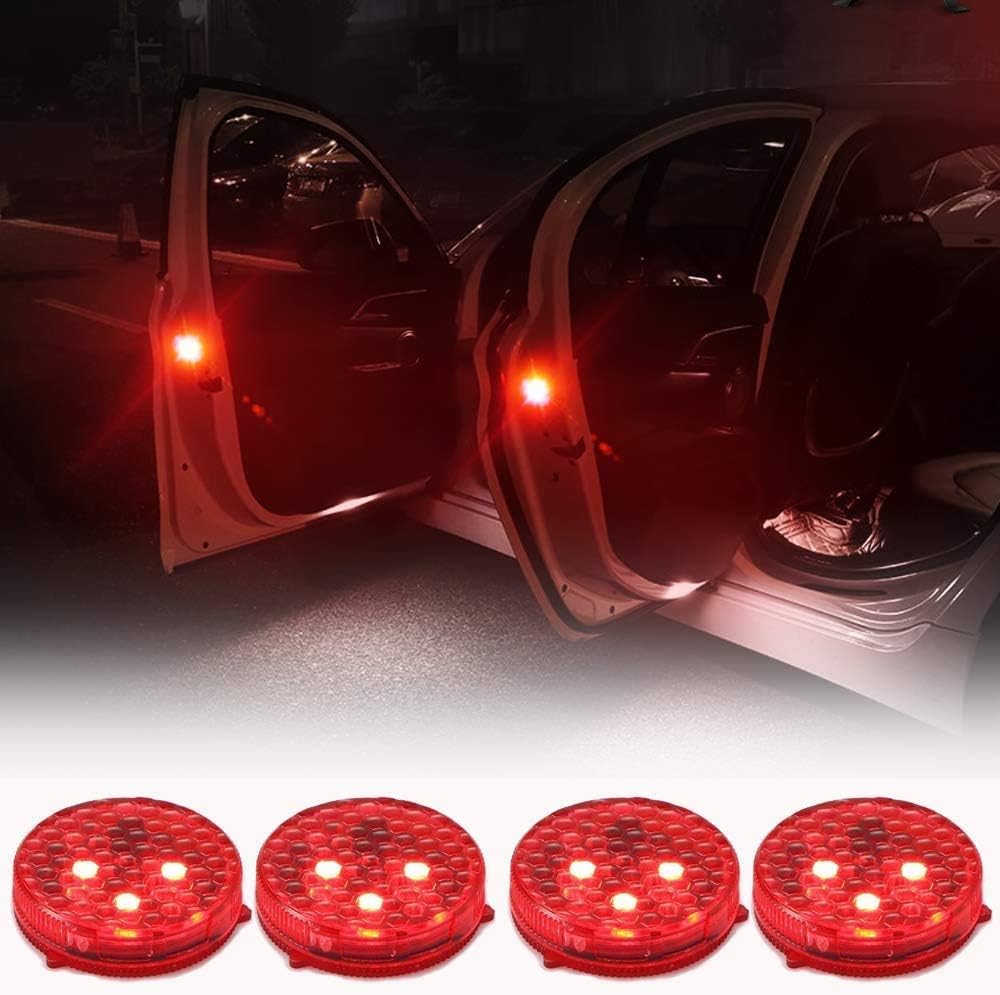 Car Door Warning Open Lights Indicator Décor Interior Flash Magnetic car led Lights for Anti Rear-End (RED) Free Batteries