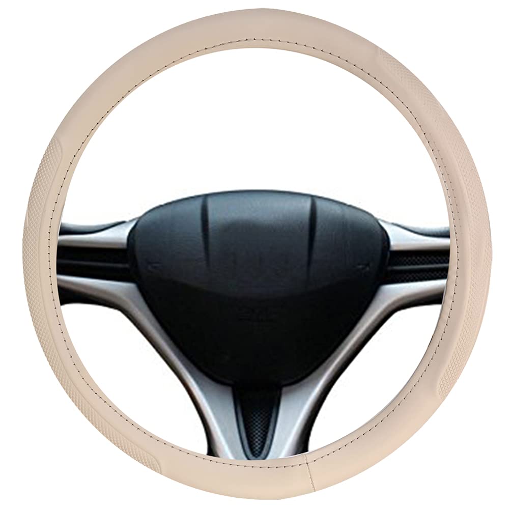 Ring Type Car Steering Wheel Cover Universal Genuine PU Non-Slip Natural Rubber Well Padded Grip Breathable Leatherite for - All Car (Snapon Arrow Beige) Small