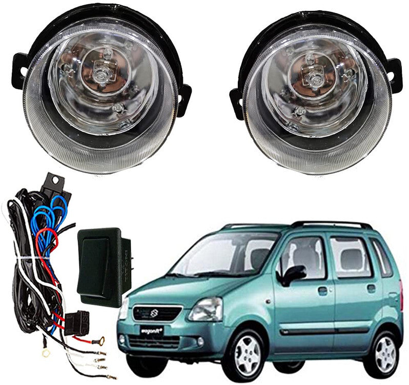 Car Fog Lamp Lights With Wiring kit and Switch Compatible with- WagonR Old (Without Plastic Sash Cover) (Medium, Set of 2)