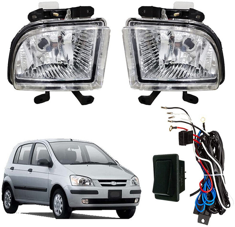 Car Fog Lamp Lights With Wiring kit and Switch Compatible with- Getz (Without Plastic Sash Cover) (Small, Set of 2)