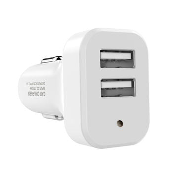 2-Ports Fast Car Charger with White Micro Cable, Turbo Charger, Dual USB (Pack of 1)