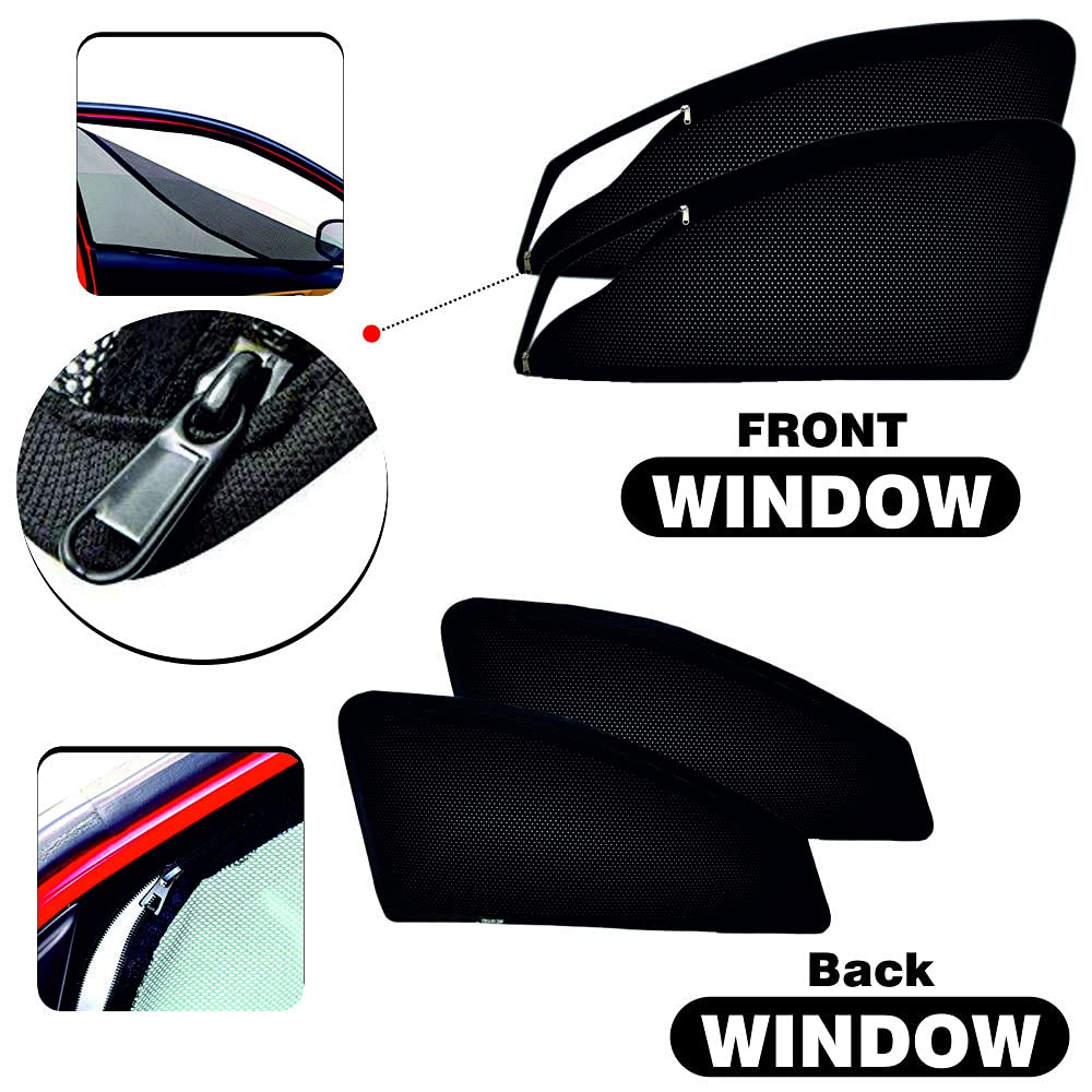 Zipper Magnetic Car Sun Shades Curtain Set of 4 Pcs Black Color