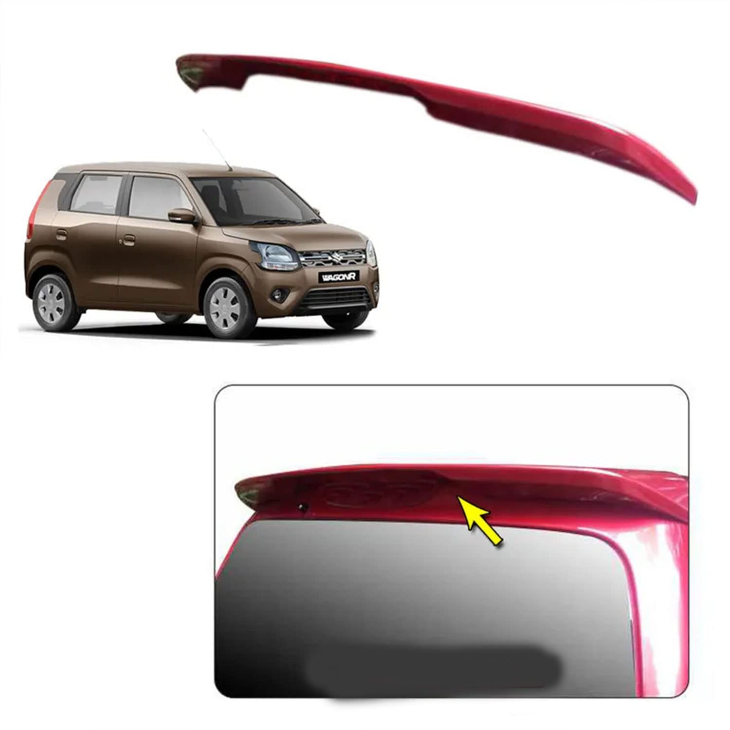 Car Body Colored Spoiler Latest ABS OE Type Drill Free Compatible with Wagon R 2019 (Red)