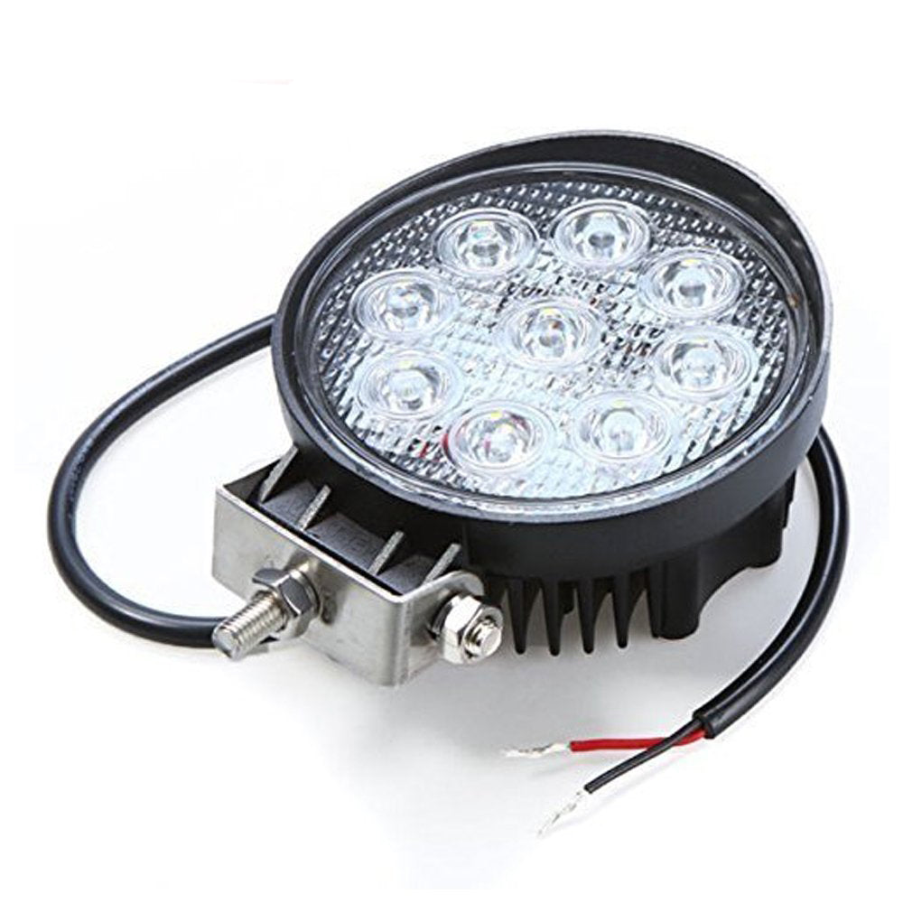 9 LED Round Fog Light 4 Inch Waterproof Flood Lamp with Mounting Brackets for Cars and Motorcycle (27W, White Light)