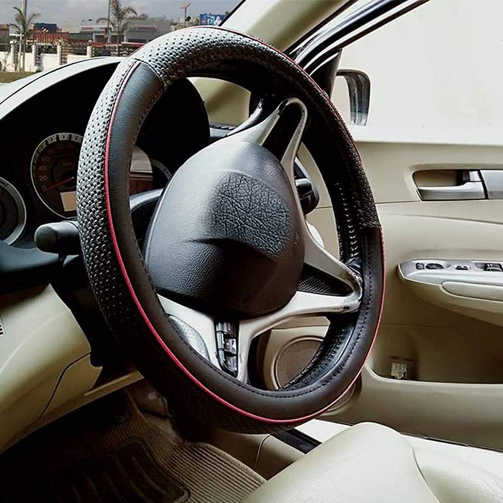 Ring Type Car Steering Wheel Cover Medium (Diamond Plus Black Beige) Compatible for Most of The Cars