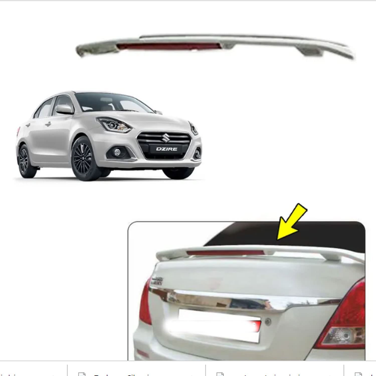 Car Body Colored Spoiler Latest ABS OE Type Drill Free Compatible with Dzire 2020 Color:-Arctic White