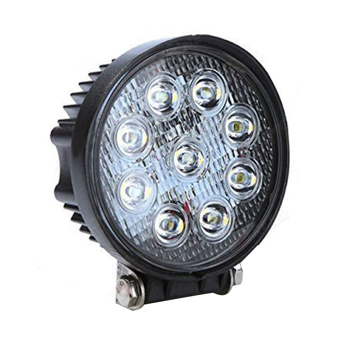 9 LED Round Fog Light 4 Inch Waterproof Flood Lamp with Mounting Brackets for Cars and Motorcycle (27W, White Light)