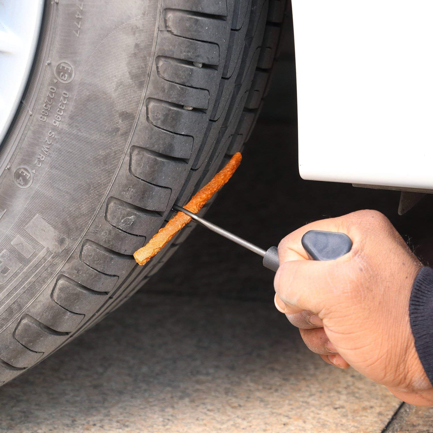 Tubeless Tyre Full Set with Nose Pliers, Cutter, Rubber Cement, Extra Strips for Cars, Bikes Puncture Repair Kit.