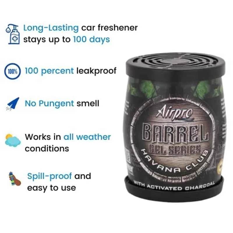 Airpro Barrel Max Car Gel Perfume & Air Freshener, Havana Club, 100 Days Life, Black & Brown, 160 g