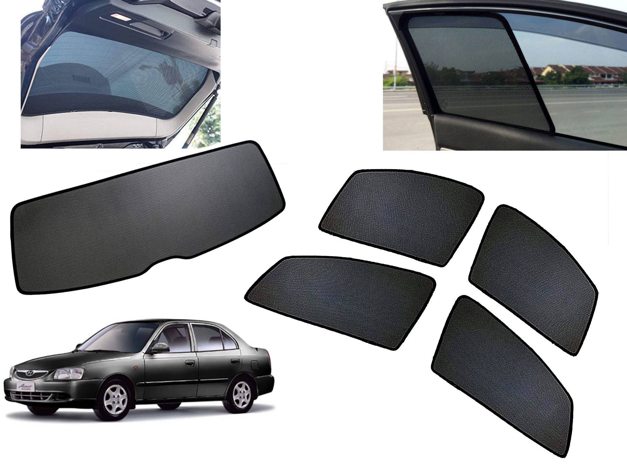 Z-Black Car Window Plug-in Half Sun Shades & Rear Dicky Curtain (Combo) for Hyundai