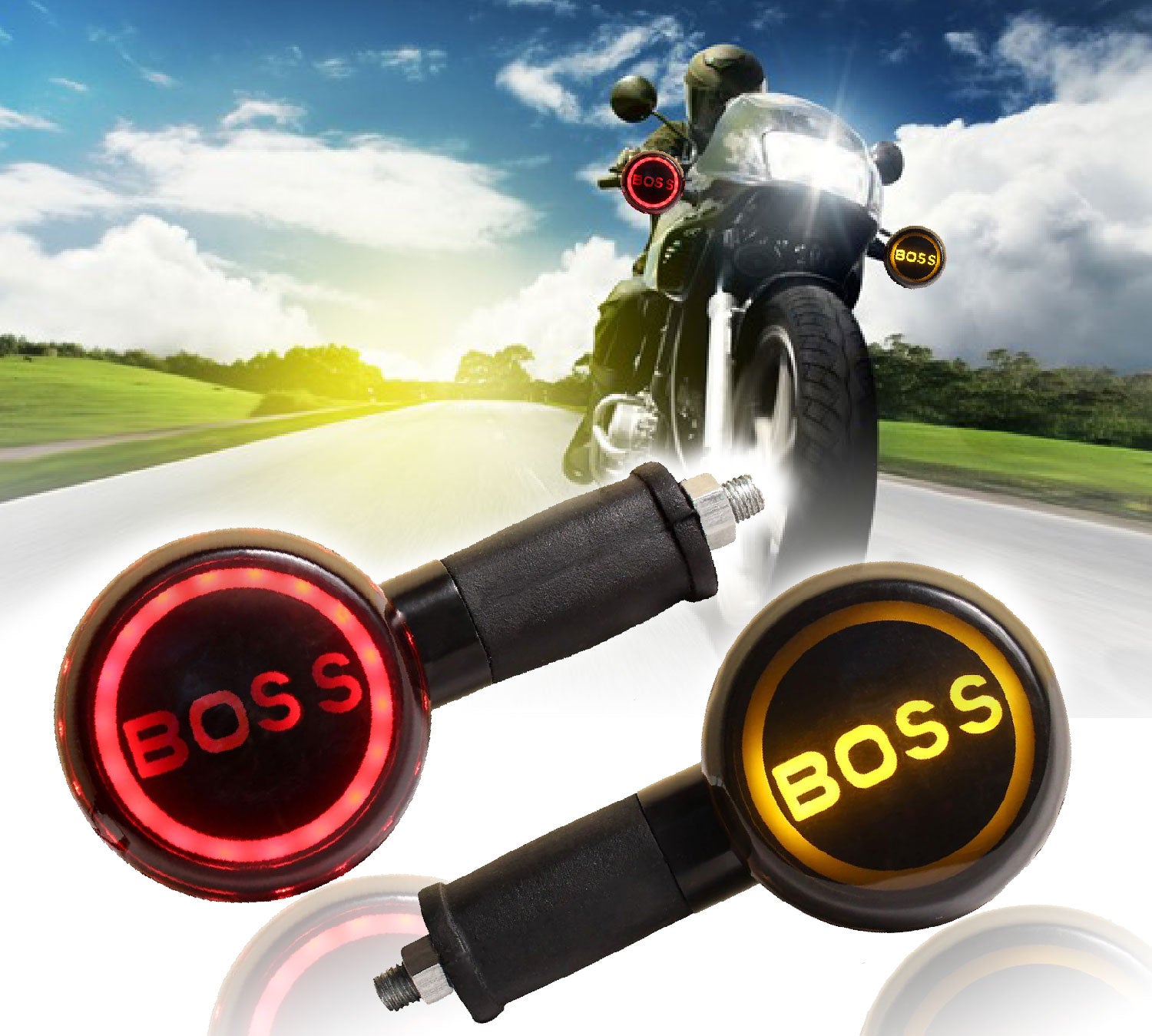 Boss Style Dual Light Red Yellow LED Turn Signal Indicator for Bike (Set of 2)