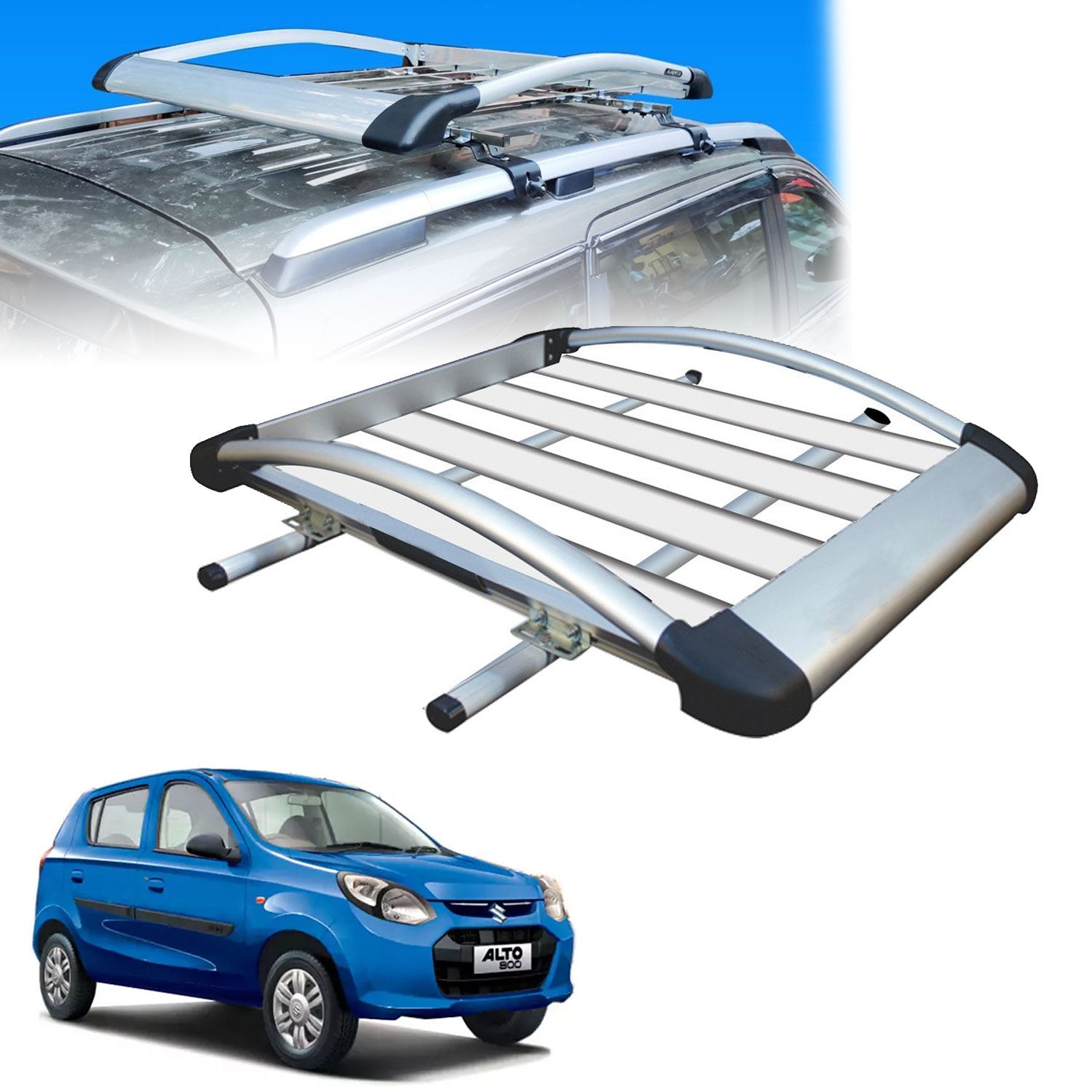 Car Roof Luggage (4x 4) Frame Aluminum Roof Frame Universal Roof Frame Travel Frame Load Frame Load Over 100 kg Roof Shelves Luggage Box Roof Rack (Silver)