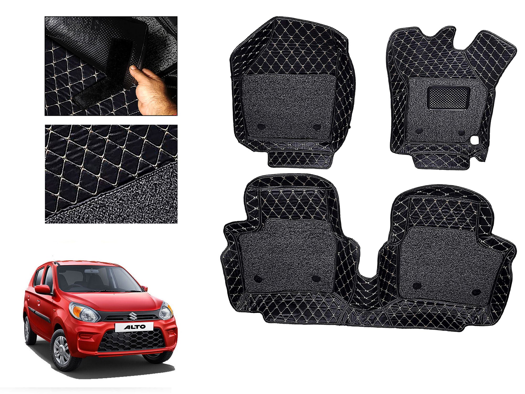 7D Car Floor Mats Luxury Leatherite 7D-Car Floor Mat with Velcro-Tape