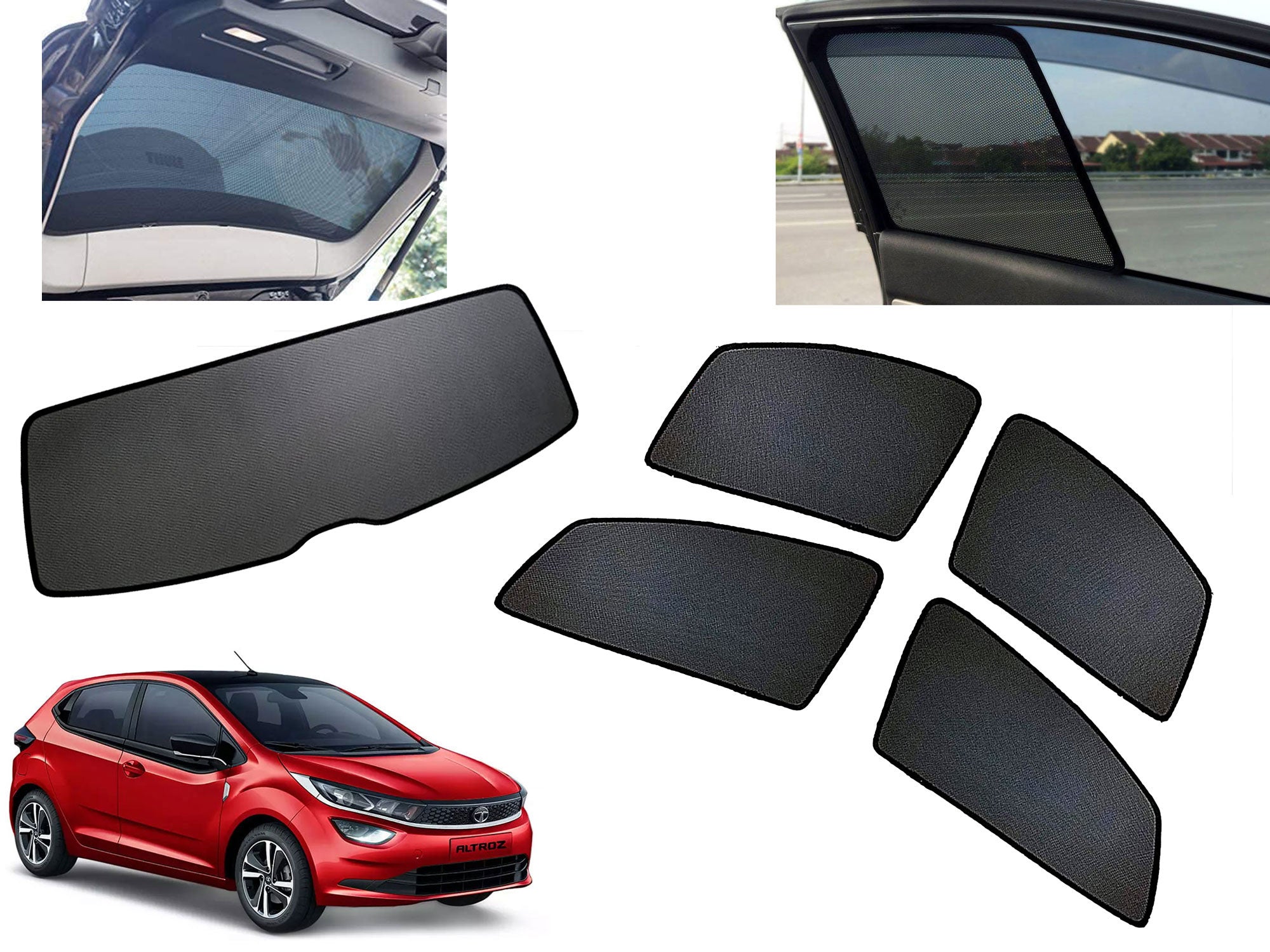 Z-Black Car Window Plug-in Half Sun Shades & Rear Dicky Curtain (Combo) for TATA