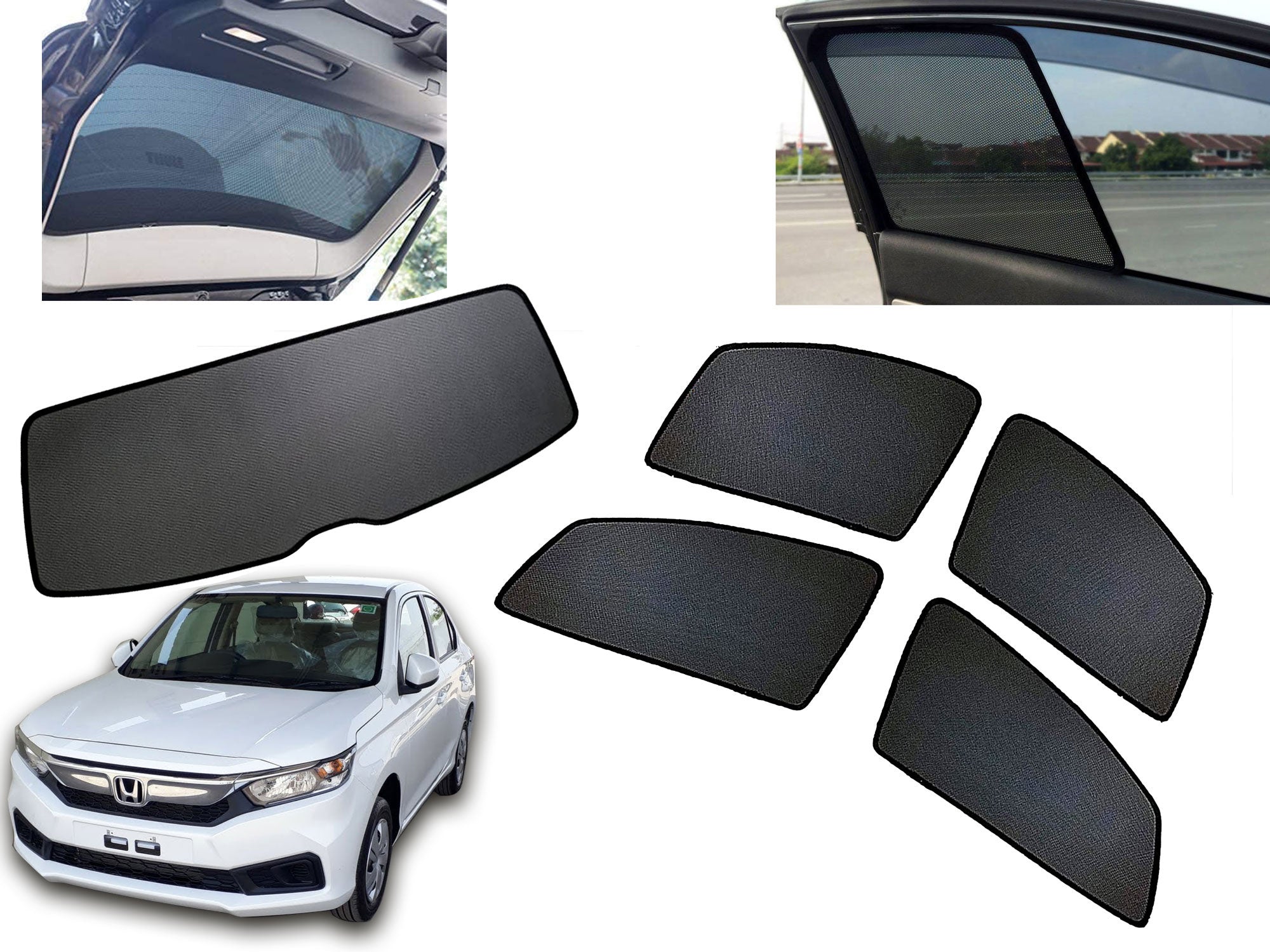 Z-Black Car Window Plug-in Half Sun Shades & Rear Dicky Curtain (Combo) for Honda