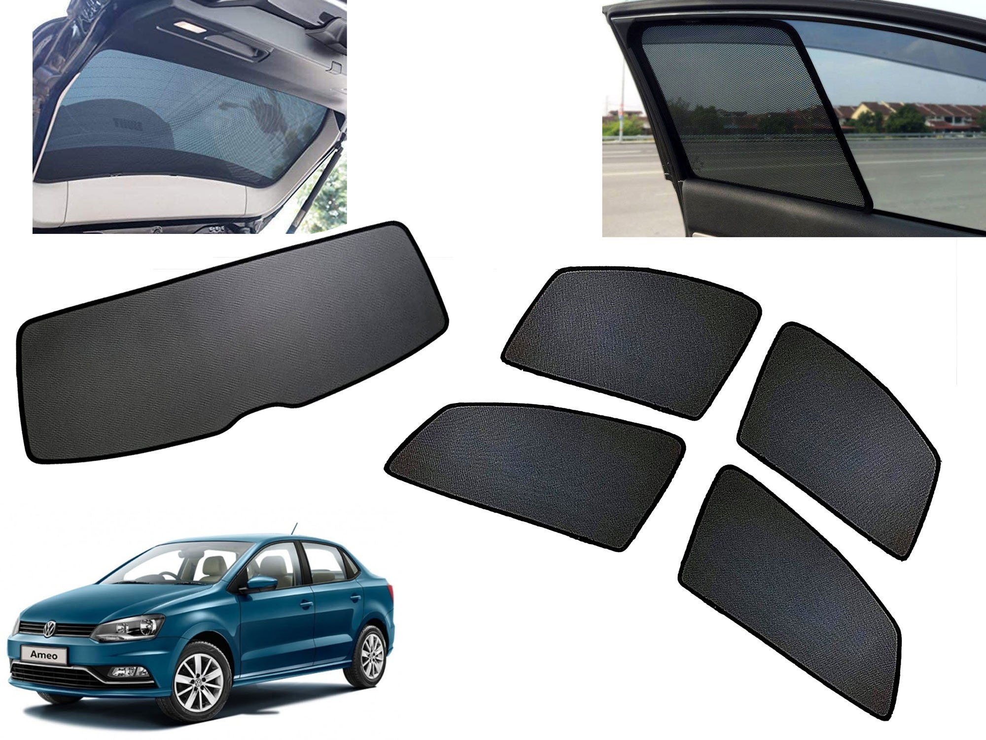 Z-Black Car Window Plug-in Half Sun Shades & Rear Dicky Curtain (Combo) for Volkswagen