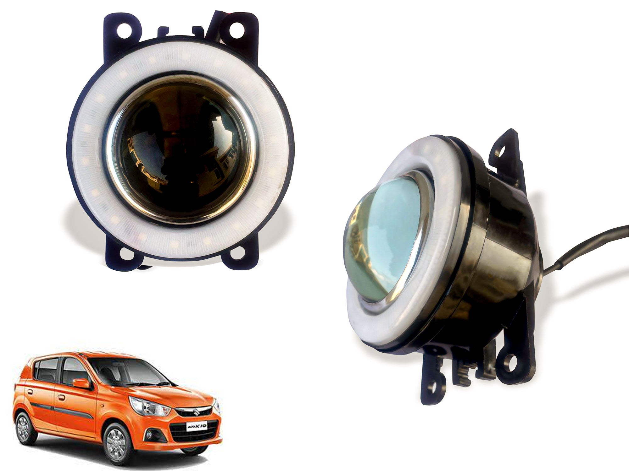 Premium Quality LED Lens Fog Light with Halo Ring Angel Eye lights (Set of 2)