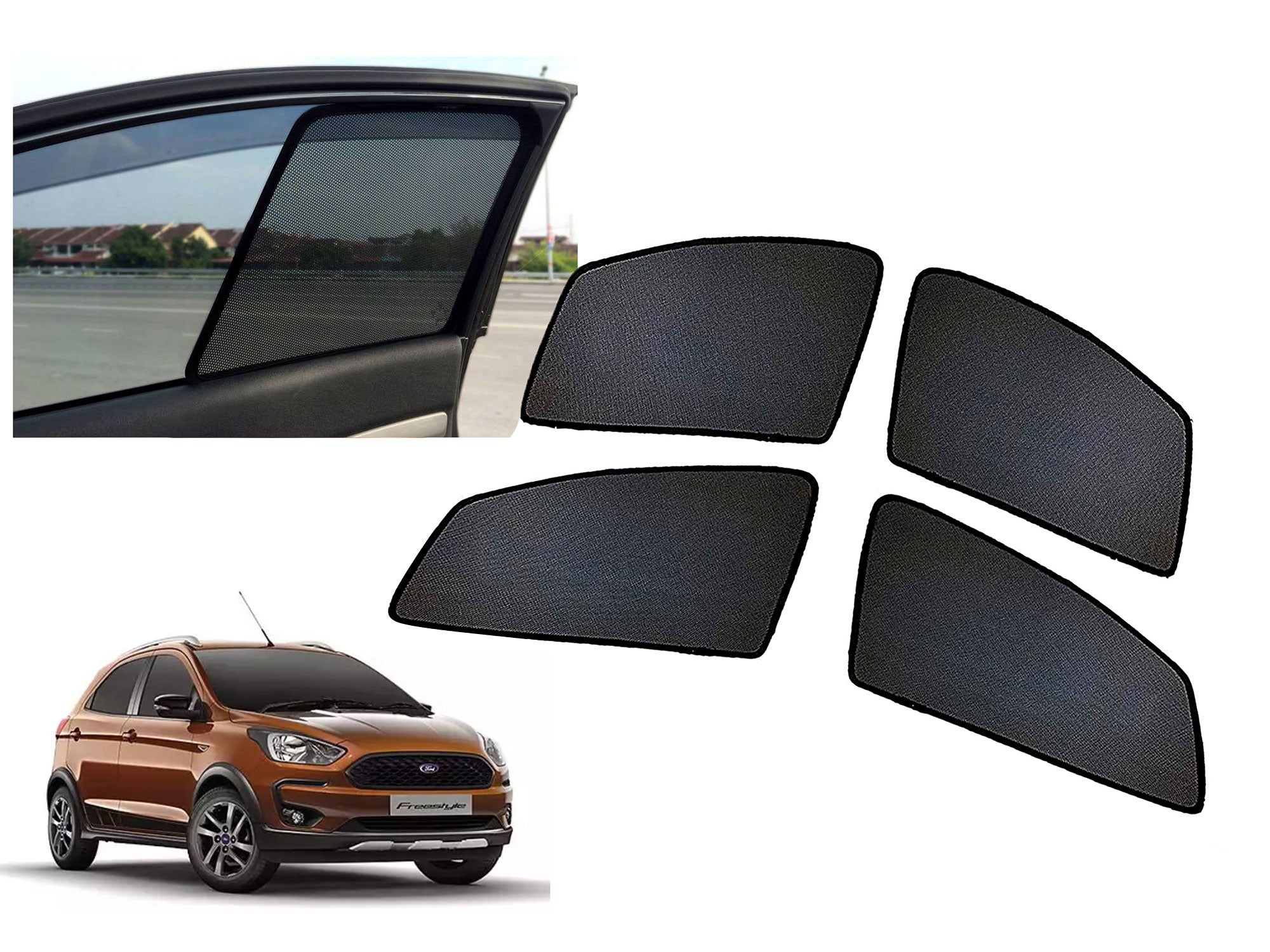 Z-Black Window Plug-in Half Sun Shades Car Curtain for Ford