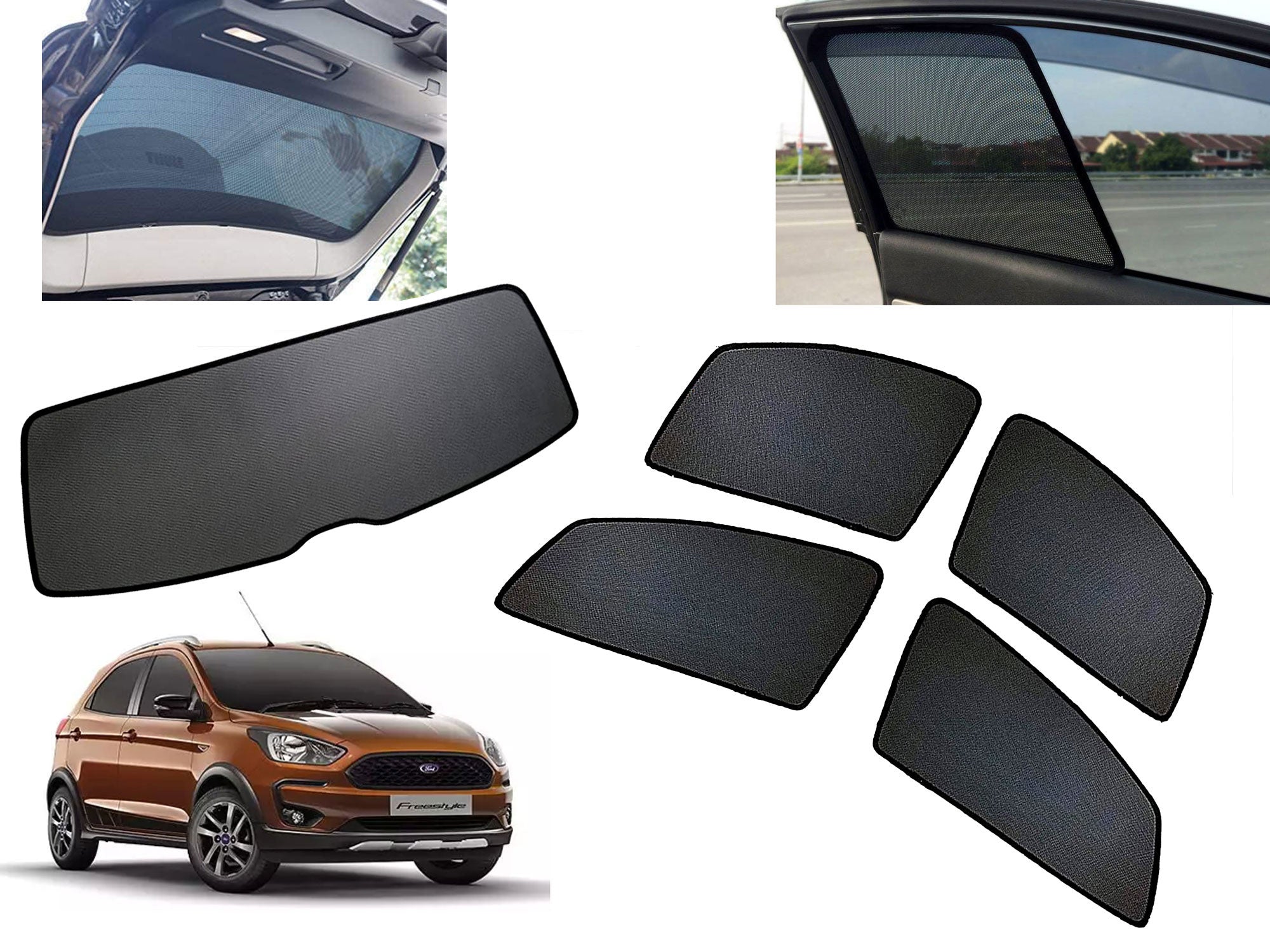 Z-Black Car Window Plug-in Half Sun Shades & Rear Dicky Curtain (Combo) for Ford