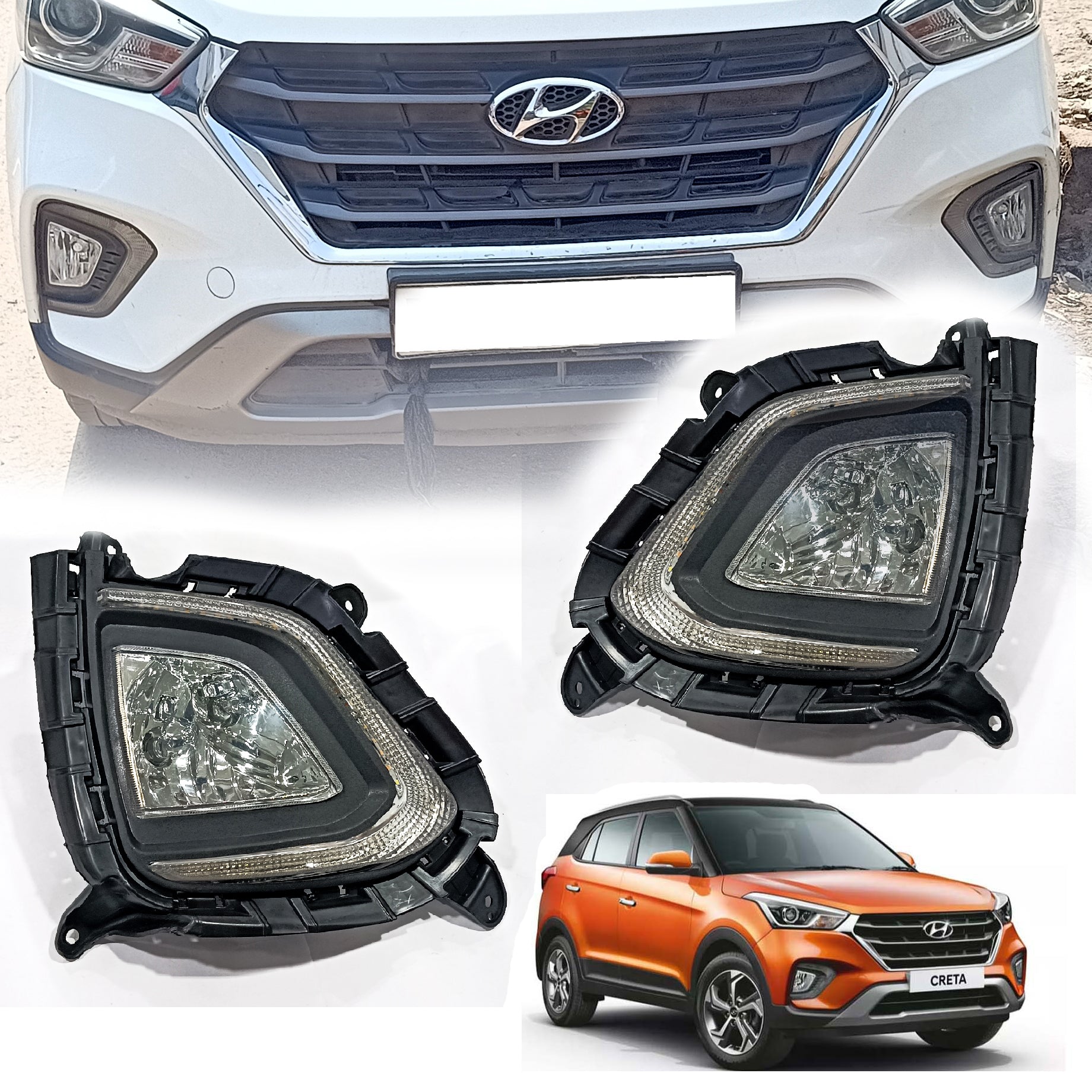 Auto Pearl Car Fog Lamp LED DRL Reflector Day Time Running Light For Hyundai Creta 2018 to 2019 (Set of 2)