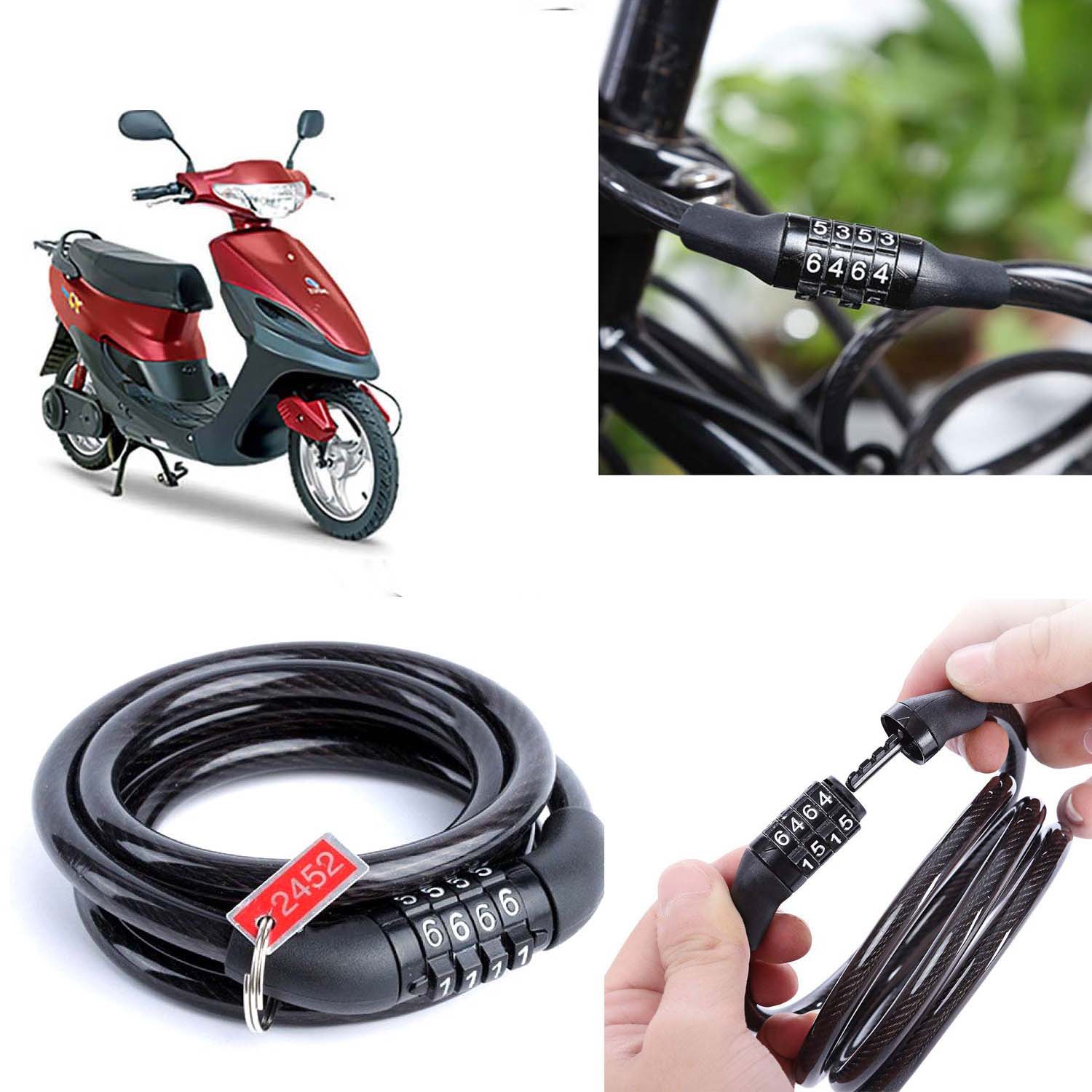 Multipurpose Heavy Duty, Security Number Lock, Bike Cable Lock Anti-Theft Protection Bicycle Number Locks Compatible with Bike/Scooty (Black)