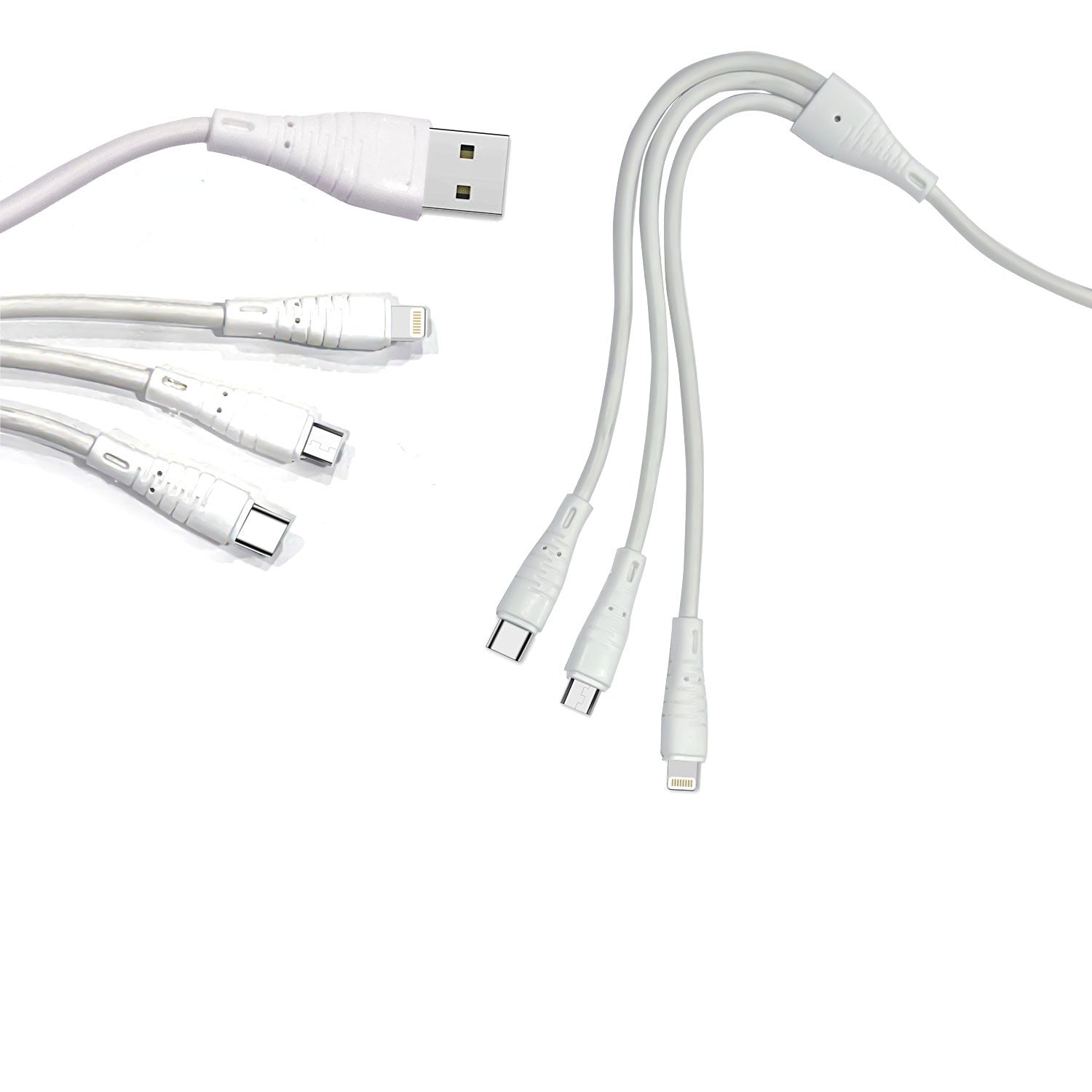 3 in 1 Cable Fast Rapid Super Charging Cable for Micro USB, i Phone & Type C, 3 in 1 White car Charging Cable, Multi Charger Cable Compatible with All Cars