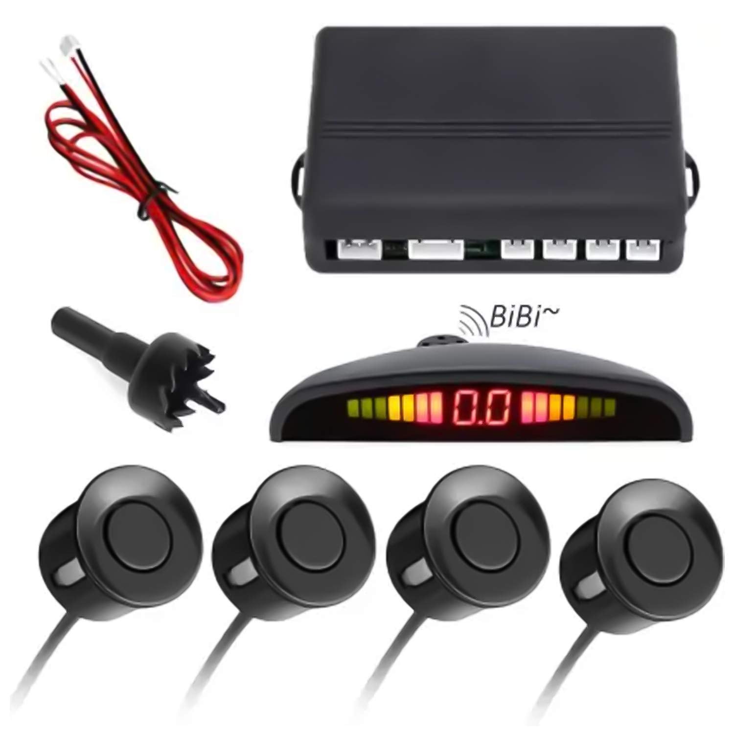 Car Reverse Backup Sensor System, LED Display 4-Sensor Parking Assistant Kit, Backup Auto Object Detectors with Sound Warning (Set of 4)