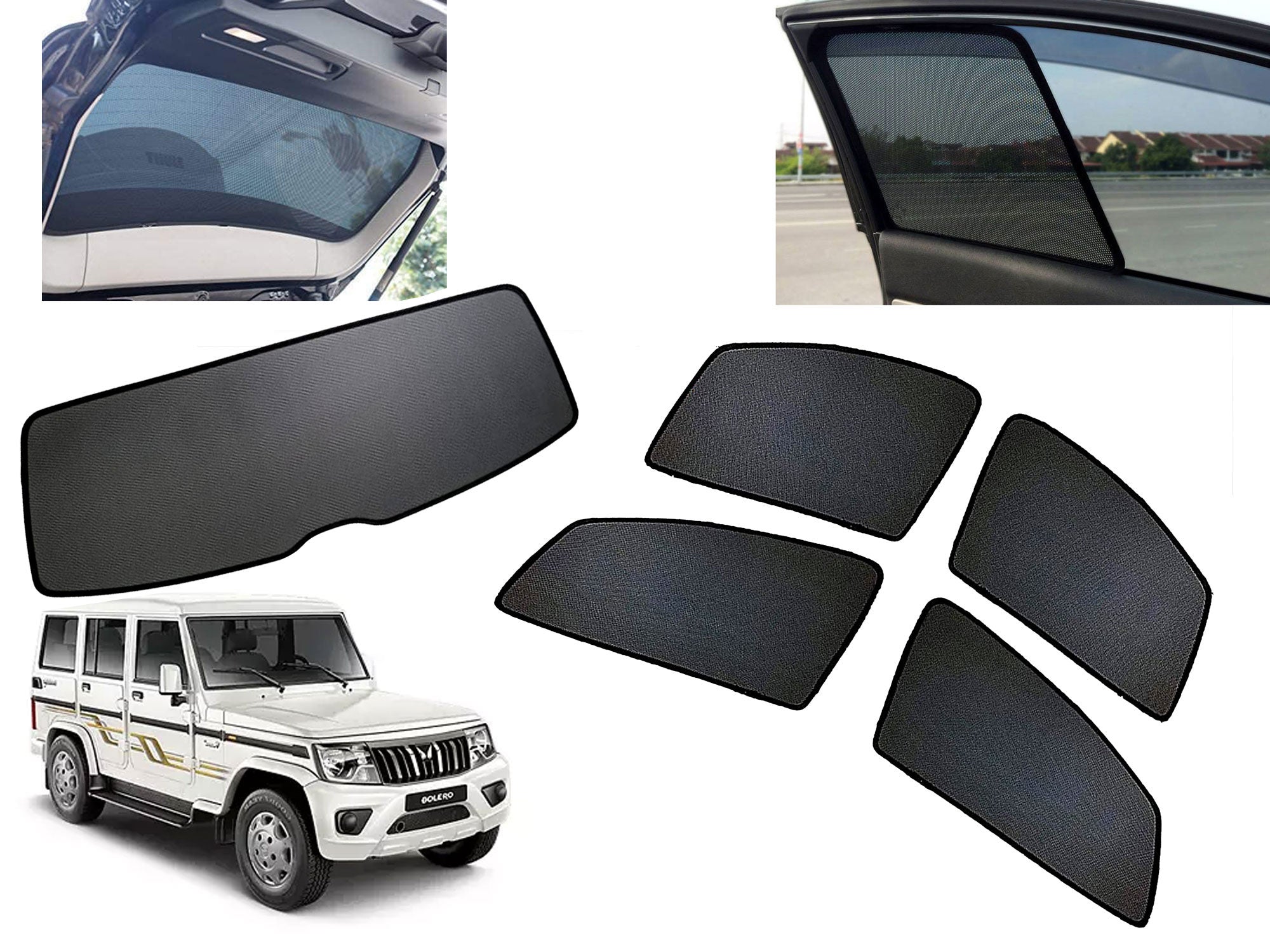 Z-Black Car Window Plug-in Half Sun Shades & Rear Dicky Curtain (Combo) for Mahindra