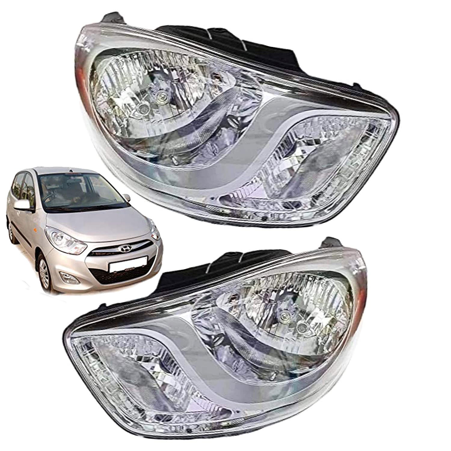 Auto Pearl Headlight Assembly Compatible with i10 (2011-2017)