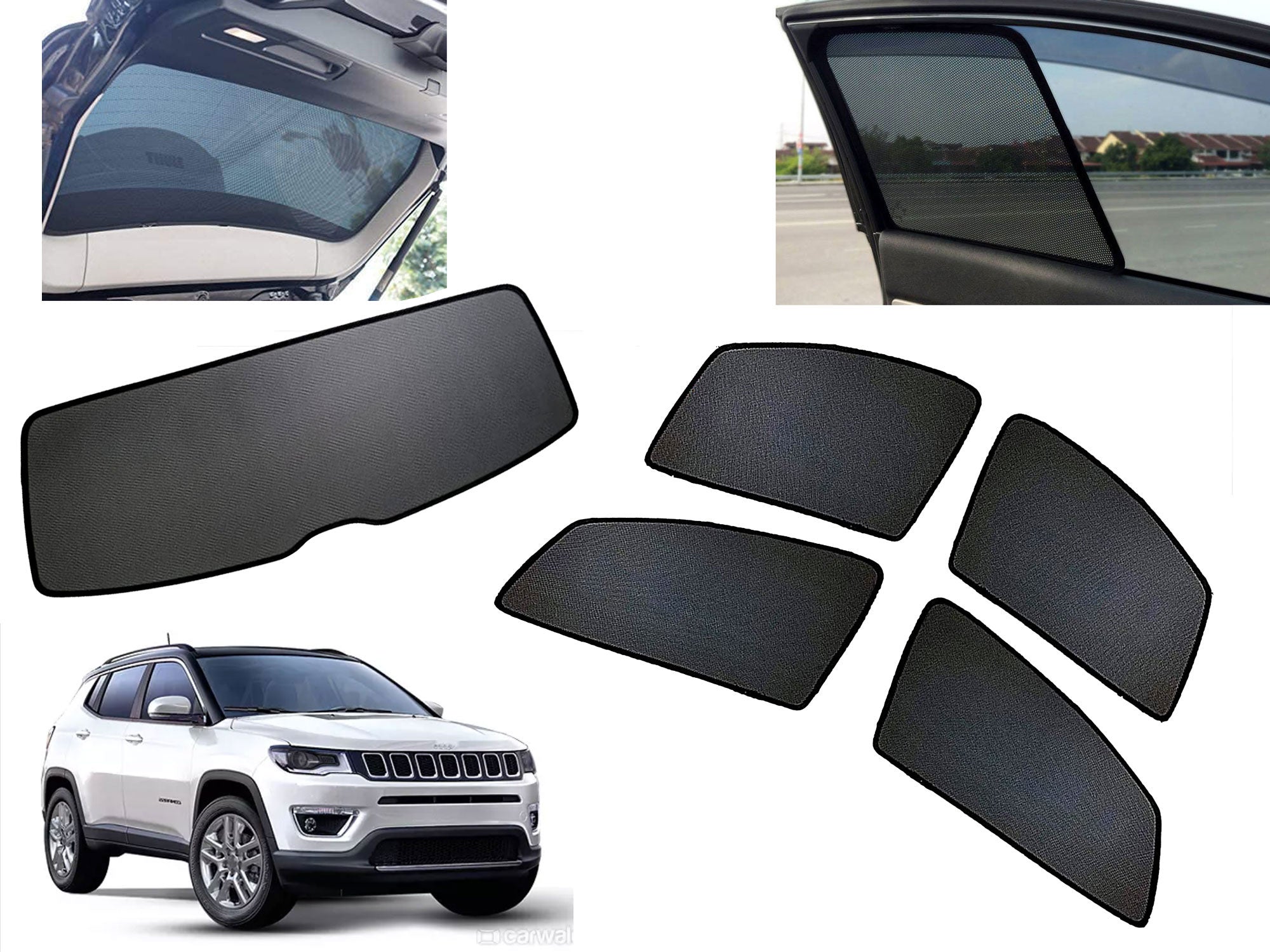 Z-Black Car Window Plug-in Half Sun Shades & Rear Dicky Curtain (Combo) for Jeep