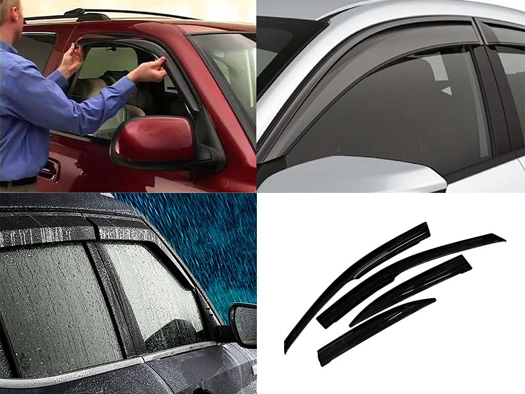 Car Rain Guards Wind Door Visor Side | Wind Visor ABS Plastic Deflector | Perfect As per Window Frame | Compatible with Most Car (Set of 4)