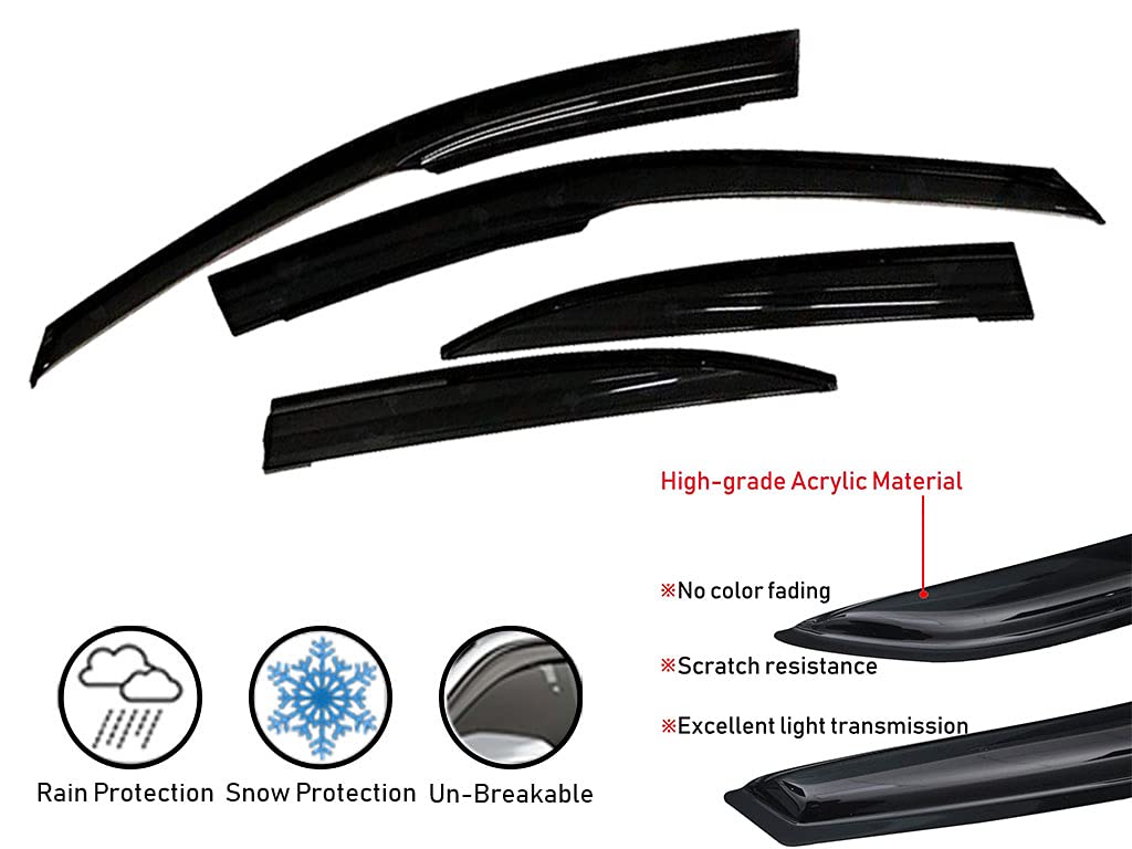 Car Rain Guards Wind Door Visor Side | Wind Visor ABS Plastic Deflector | Perfect As per Window Frame | Compatible with Most Car (Set of 4)