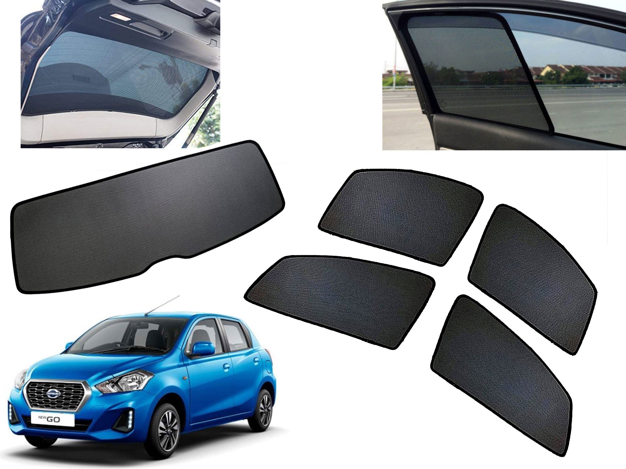 Z-Black Car Window Plug-in Half Sun Shades & Rear Dicky Curtain (Combo) for Datsun