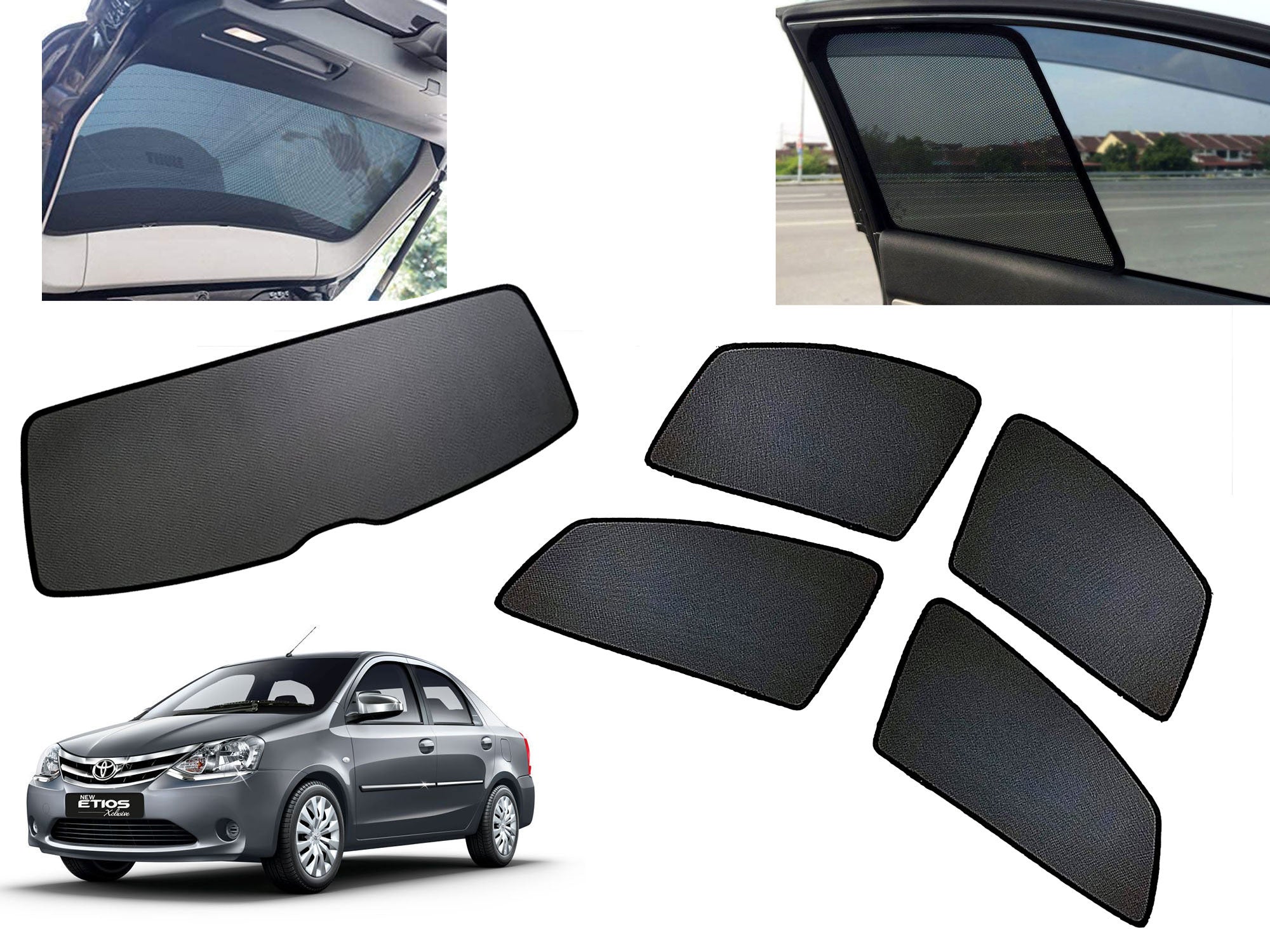 Z-Black Car Window Plug-in Half Sun Shades & Rear Dicky Curtain (Combo) for Toyota