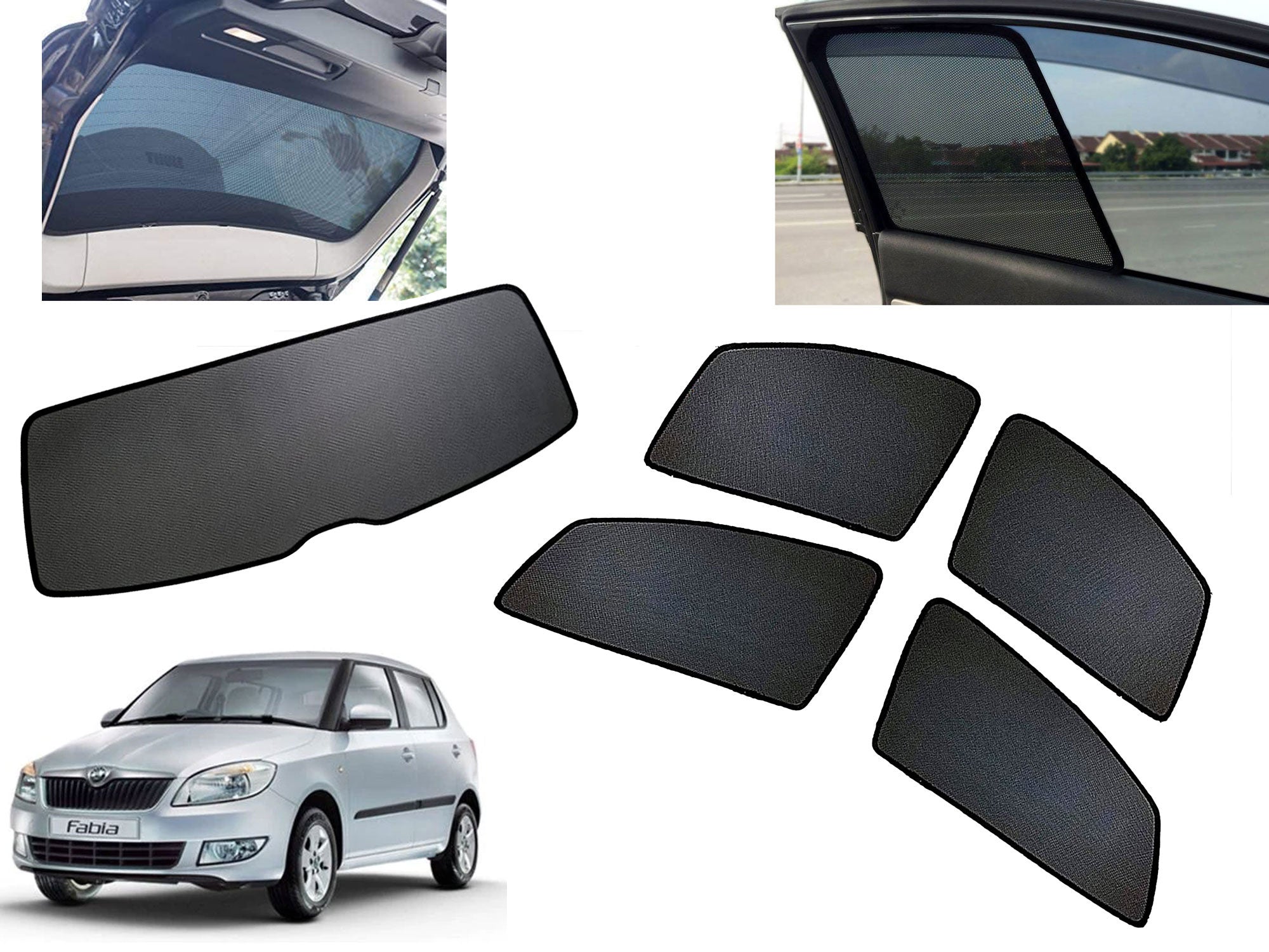 Z-Black Car Window Plug-in Half Sun Shades & Rear Dicky Curtain (Combo) for Skoda