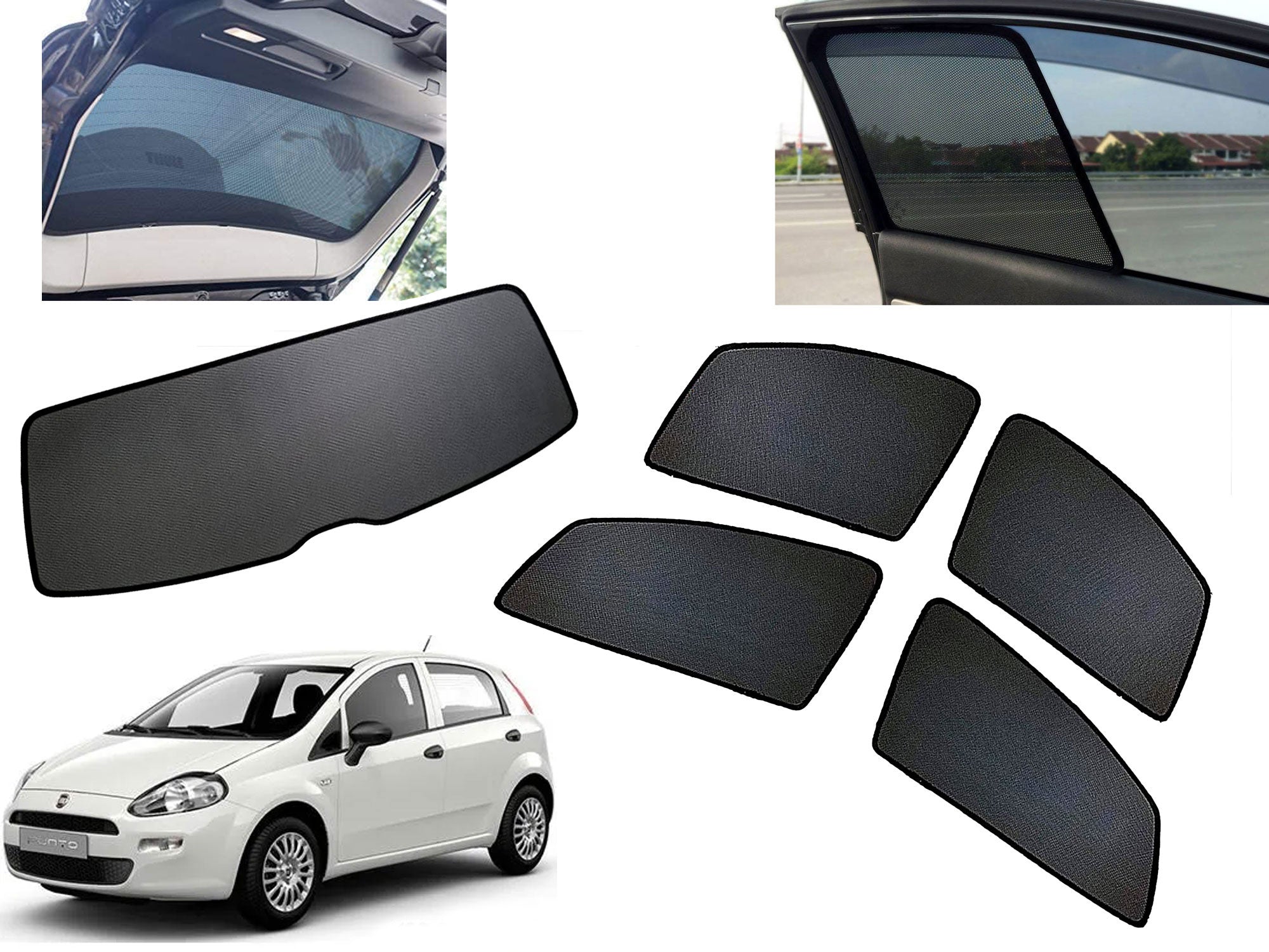 Z-Black Car Window Plug-in Half Sun Shades & Rear Dicky Curtain (Combo) for Fiat