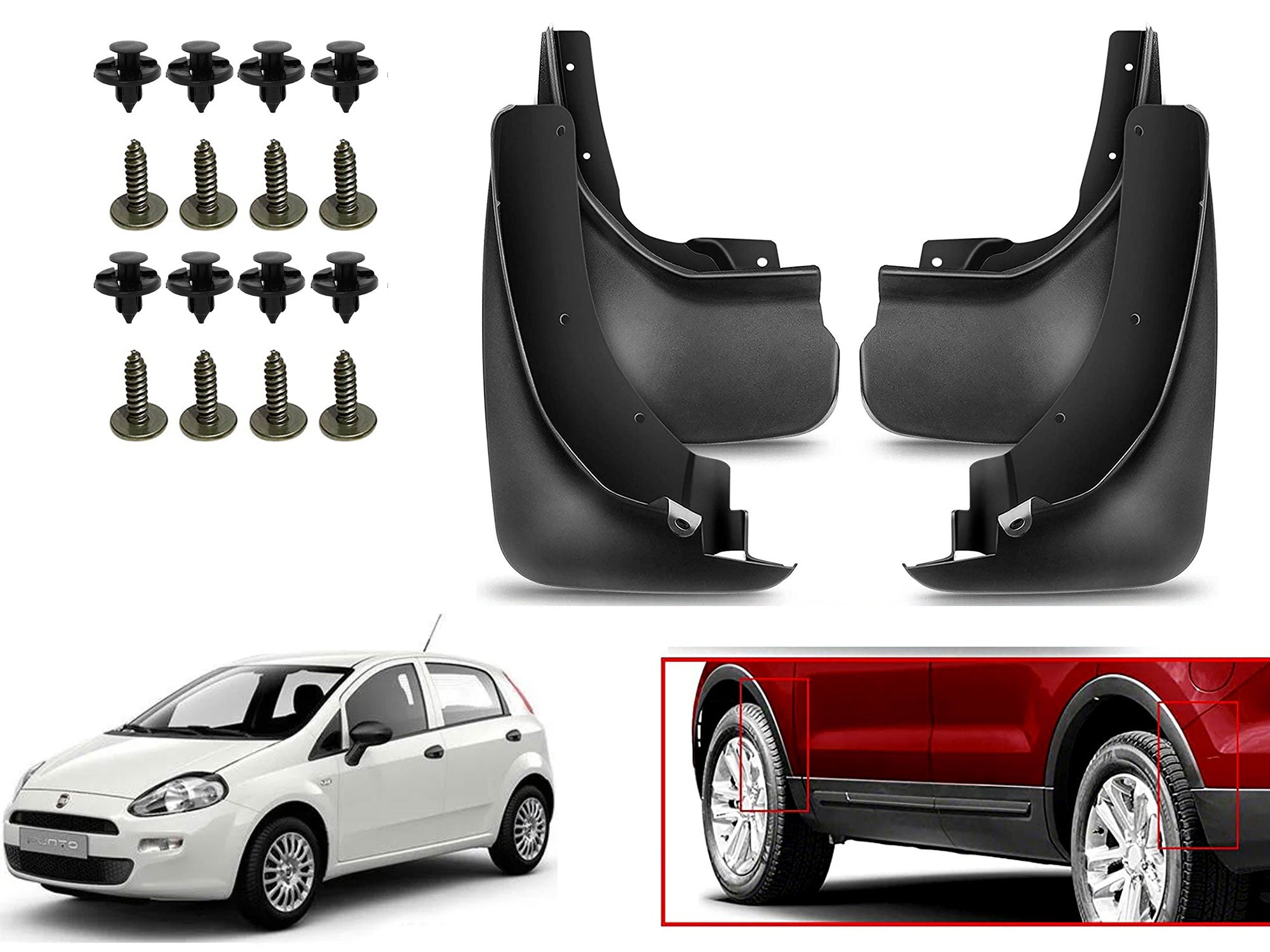 O.E Type Custom Front and Rear Mud Flap Guard (Set of 4 Pcs) | Compatible with FIAT | Black