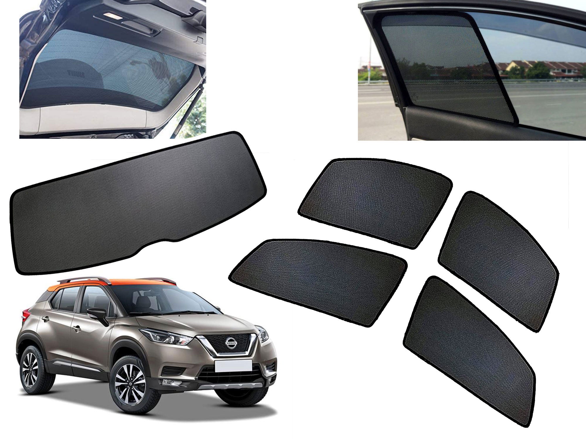 Z-Black Car Window Plug-in Half Sun Shades & Rear Dicky Curtain (Combo) for Renault